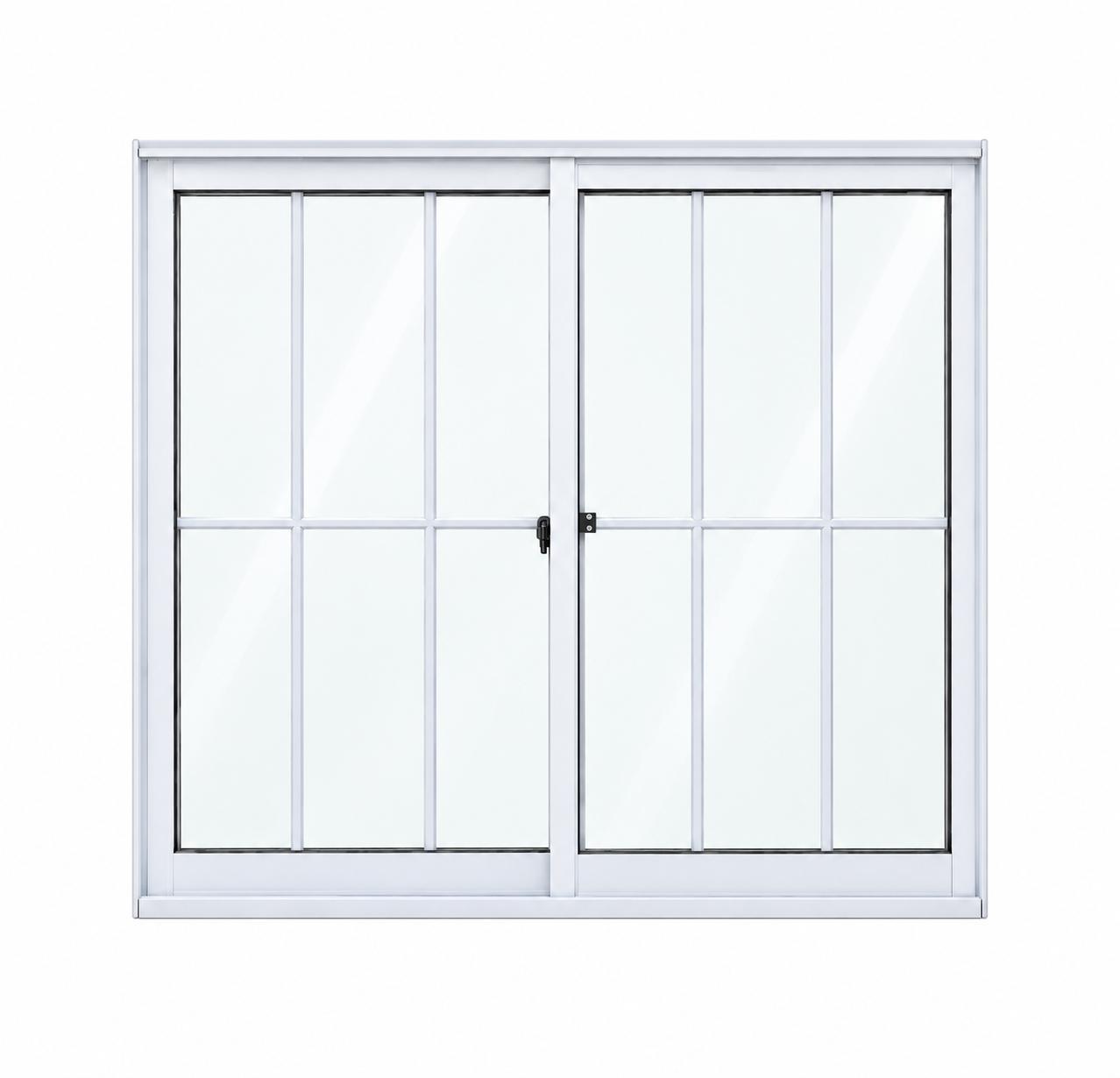 JANELA BRANCA COM GRADE E VIDRO LISO TRANSPARENTE