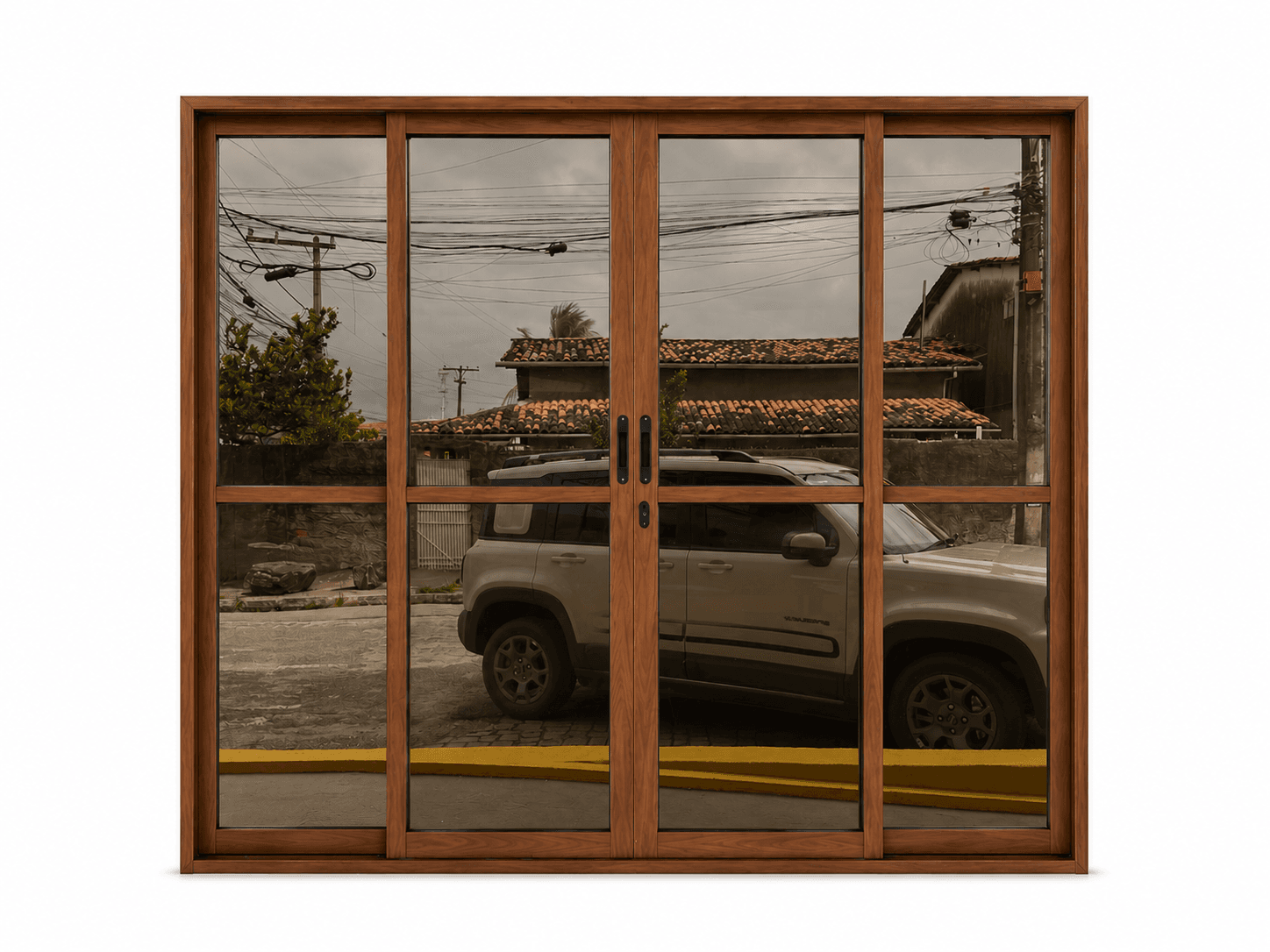 PORTA DE CORRER AMADEIRADA COM VIDRO REFLEX
