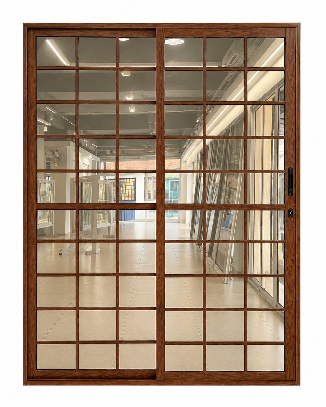 PORTA DE CORRER AMADEIRADA COM VIDRO REFLEX