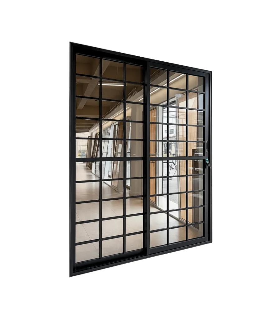 PORTA DE CORRER QUADRICULADA BLACK COM VIDRO REFLEX — foto 2