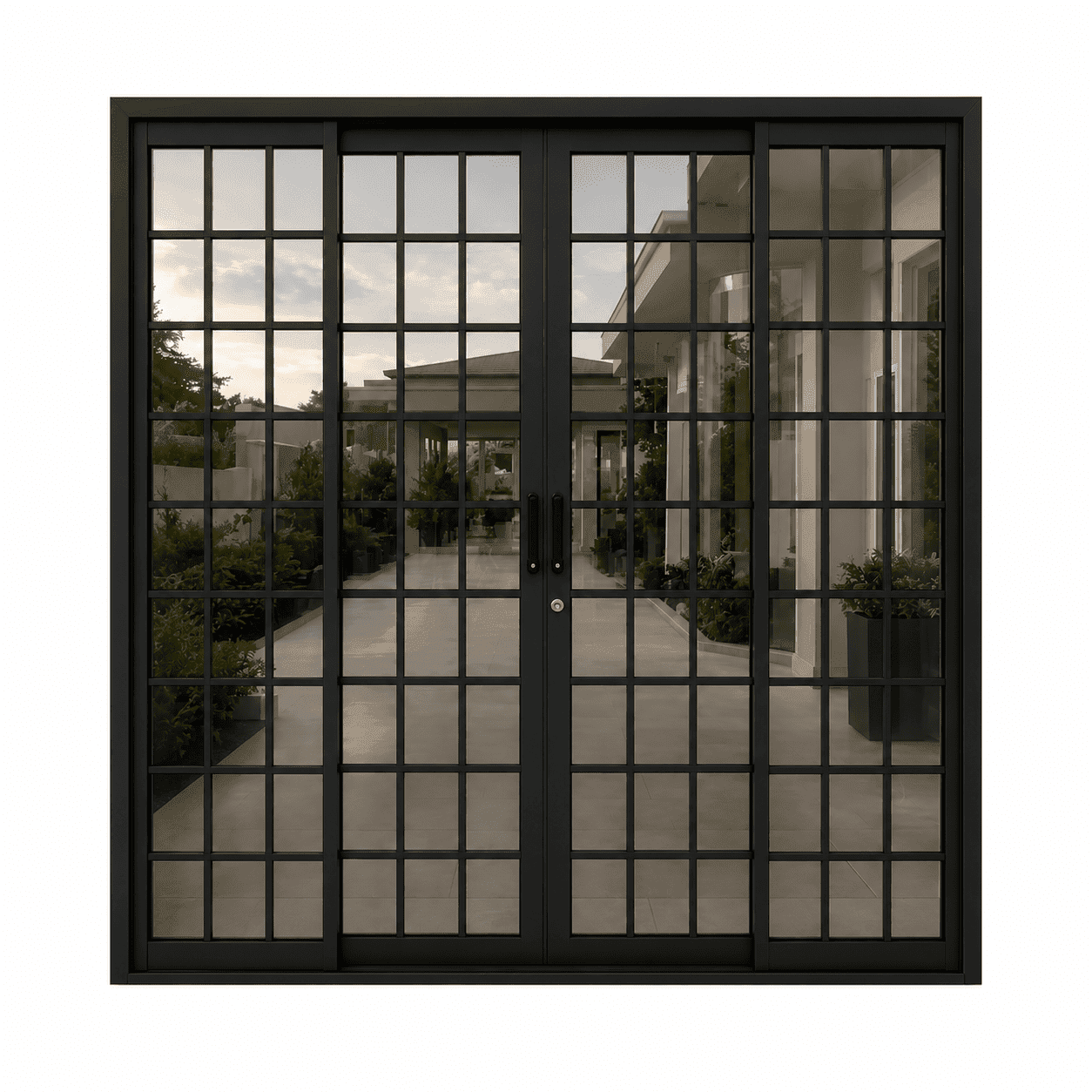 PORTA DE CORRER QUADRICULADA BLACK COM VIDRO REFLEX